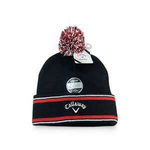 Callaway Black and Red Knit Beanie with Pom